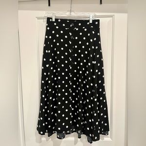 Black & White Polka Dot Challis Button Midi Skirt